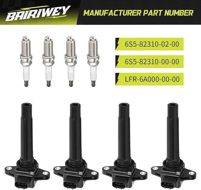 4Pcs Ignition Stick Coils with Spark Plug Compatible with Yamaha TX1800 RX1800 SXT1800 XAT1800 BXT1800 FB1800 FC1800 GX1800 FX1800 2008-2023 6S5-82310-02-00