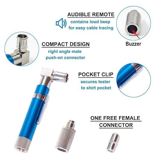 Coaxial Pocket Toner Pocket Continuity Tester,with Coaxial Cable Crimper Kit,and Toner with Light&Buzzer Voltage Toner and Barrel Connector Bundle for Testing Coax Cable, RG6, RG59, CATV Wire Tracer