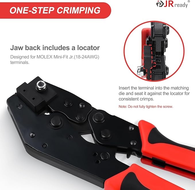 JRready ST6545 Mini-Fit Jr. Ratchet Crimper Pin Extractor Tool Kit with 100Pairs Terminals 18-24AWG Electrical Automotive Wire Pin and Socket Standard Molex 4.2mm Pitch