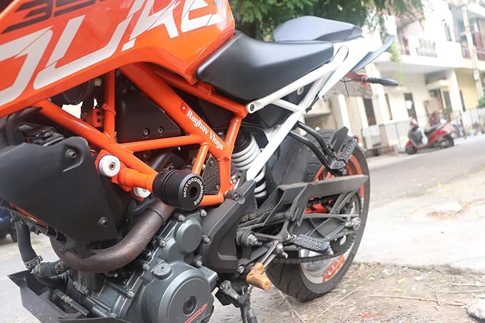 Motoaggrandize Frame Sliders | Crash Protectors for KTM Duke 125 | 160 | 200 | 250 | 390 [Gen 1 and Gen 2 only] | Colour: Orange | White