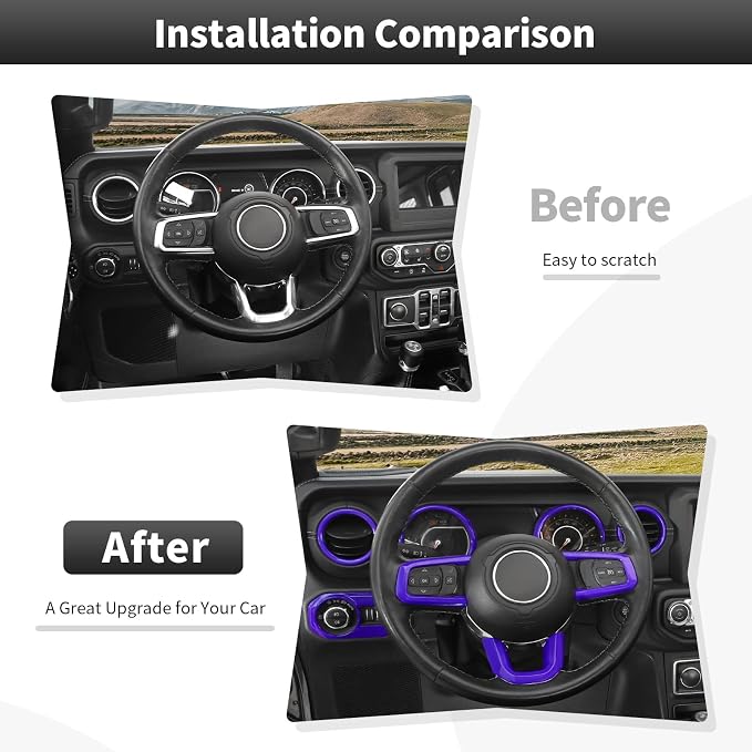 21PCS Purple Interior Trim Kits Fit for 2018-2023 Jeep Wrangler JL JLU & Gladiator JT 4Door Interior Decor Accessories Dashboard AC Headlight Switch Roof Speaker Inner Door Bowl Steering Button Frame