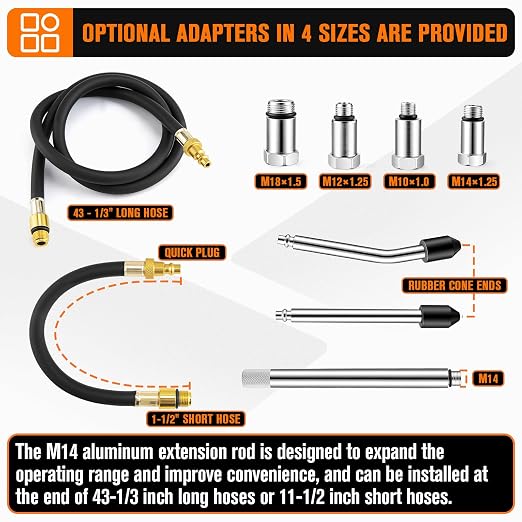 Cylinder Leak Down Tester Kit with Extension Rod for Gasoline Engines – Automotive Compression Leakage Tester for Cars, Trucks, Motorcycles, Pressure Check, Leakage Rate Test