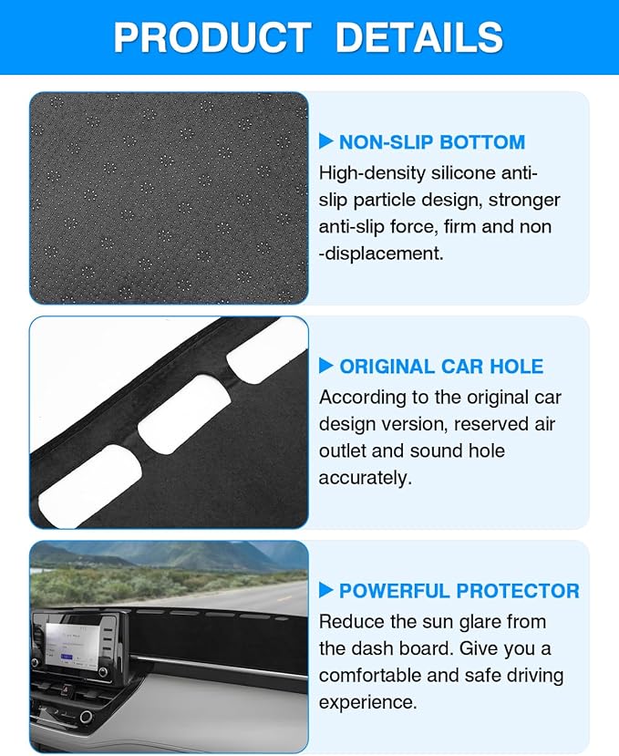 Autorder Dashboard Cover Mat for Toyota Corolla Cross 2022 2023 2024 2025 2026 Accessories Dash Cover Flannel Dash Mat Sunshade Glare UV Rays Protector (NOT fit for Corolla)