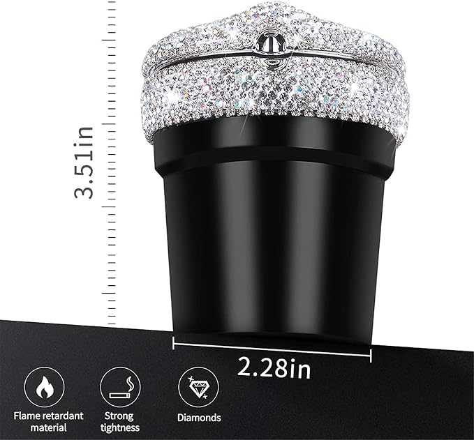 eing Car Ashtray Portable Bling Cigarette Smokeless Cylinder Cup Holder with Blue LED Light Indicator,Car Accessories for Women,Ideal for Car,Home and Office,1 - Pack Black+White