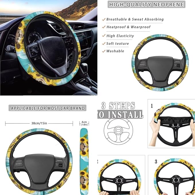 Otter Car Seat Covers Cute Auto Interior Accessories 11 Piece Set with Steering Wheel Protector/Seatbelt Pad/Cup Holder Coatsers/Shift Knob Handbrake Cover for Women