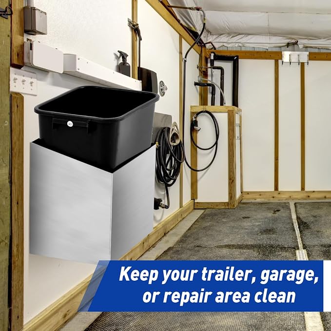Blulu 1 Set Silver Refuse Container Bin for Race Trailer Garage Trash Can Holder Organizer Aluminum Trash Can Holder Wall Mount for Race Trailer, Garage, Shop