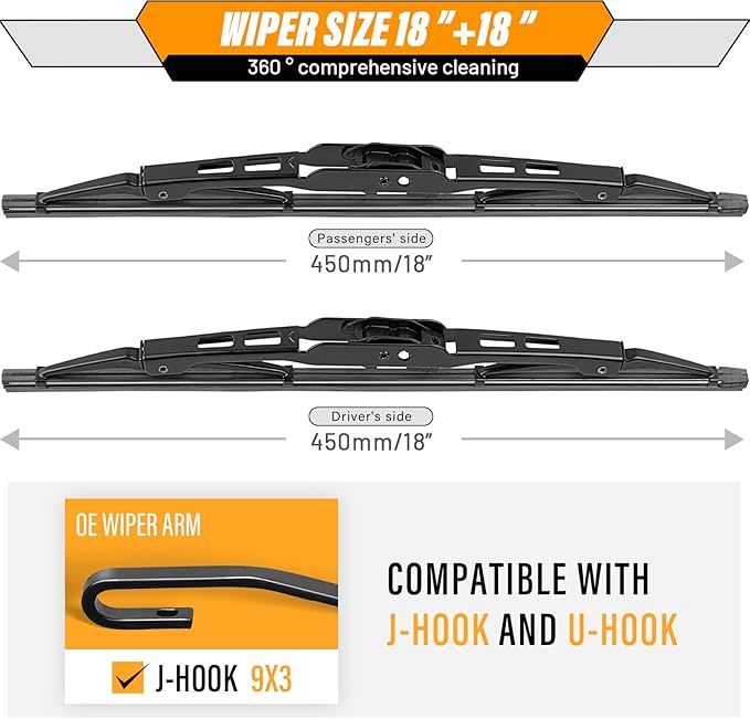 AUTOBOO 18"+18" Windshield Wipers Replacement for Ford Ranger 1995-2011 Chevrolet HHR 2006-2011-Original Factory Quality Wiper Blades (Pack of 2)