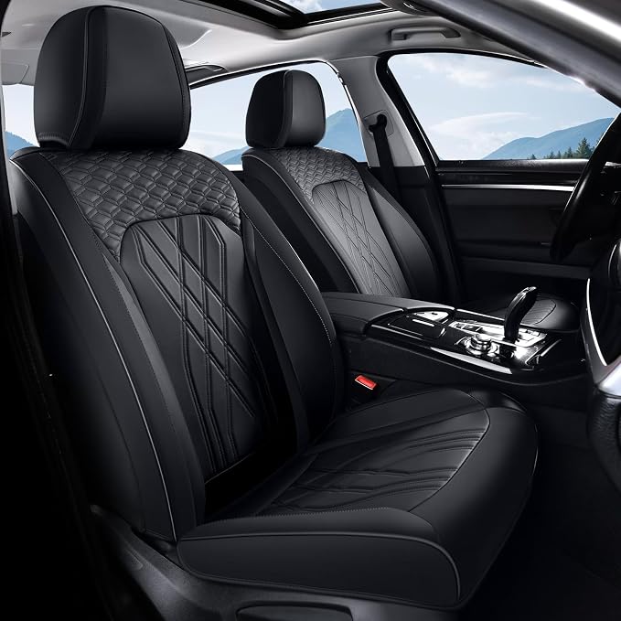 FLORICH Leather Cars Seat Covers Full Set, Waterproof Automotive Seat Covers Seats Full Wrapping Edge Seat Cushion Non-Slip Breathable Universal Fit for Most Car Truck SUV Seat Protection, Black