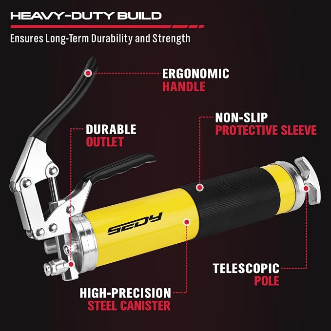 17-Piece Heavy Duty Grease Gun Kit: 14oz Grease Tube Flexible Hose Bearing Grease Pump 8000 PSI Pistol Grip Grease Guns Tool Marine Durable Connectors Adapters Extension Tubes Nozzle Easy Operation