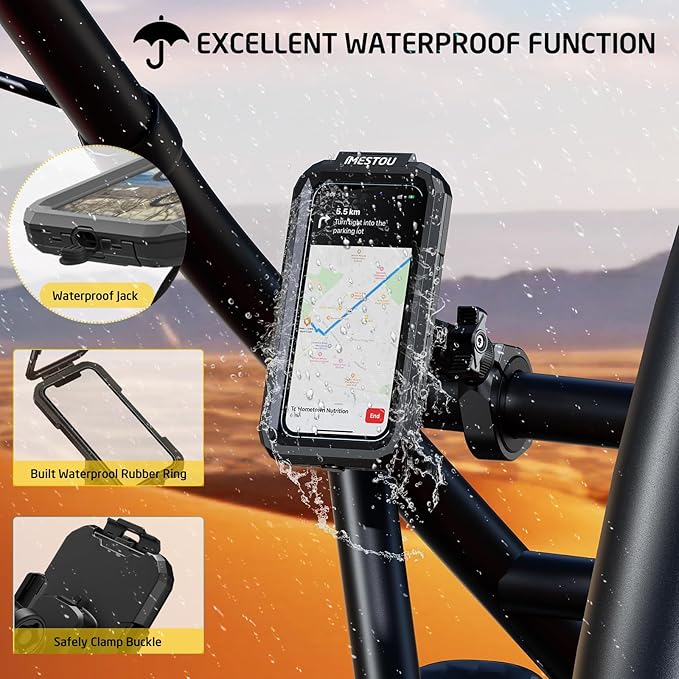 iMESTOU Waterproof ATV Phone Mount with Aluminum 1" Ball Large Clamp Mount Adapter Fits for ATV UTV 1.5''/1.75''/1.85''/2''/2.1'' Handlebars, Suitble for 5.5"-6.8" Smartphones (Size L)