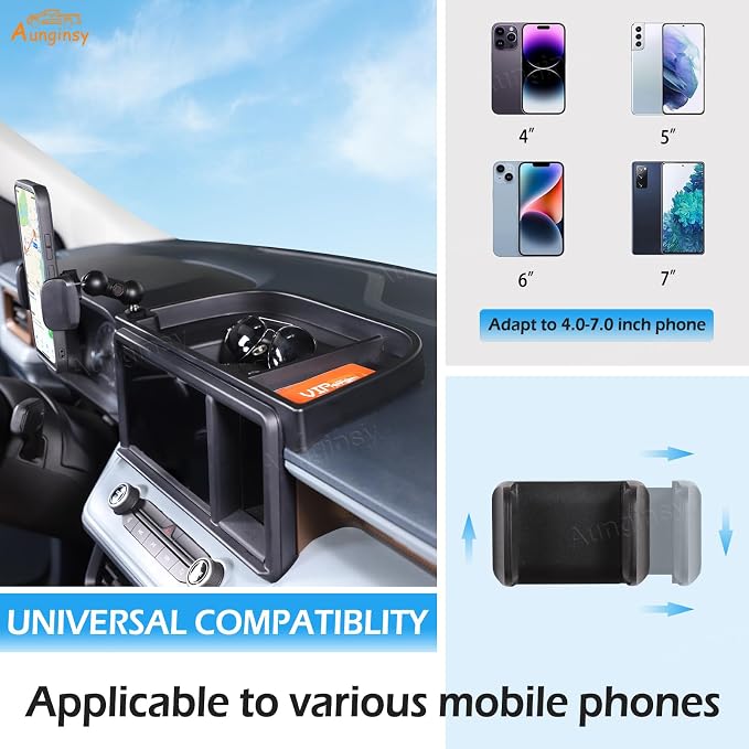 Aunginsy Center Console Dash Storage Tray Compatible with Ford Maverick 2022 2023 2024 Dashboard Multi-Functional Phone Holder Storage Box Organizer Tray Insert with Mobile Phone Mount Accessories