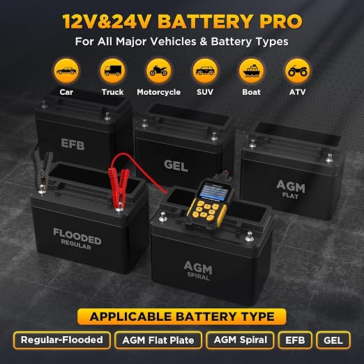 BT460 12 24v Car Battery Tester 30-2000 CCA Battery Load Tester Automotive Battery Tester with Cranking Charging System Test,2.8" Color Display and Data Review