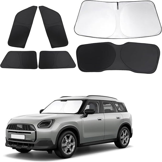 Windshield Sun Shade Car Windshield Foldable Full Windows Coverage Custom Fit for 2024-2026 Mini Countryman Cooper F66 SUV Accessories Window Shades Block Sun UV Rays 6PCS