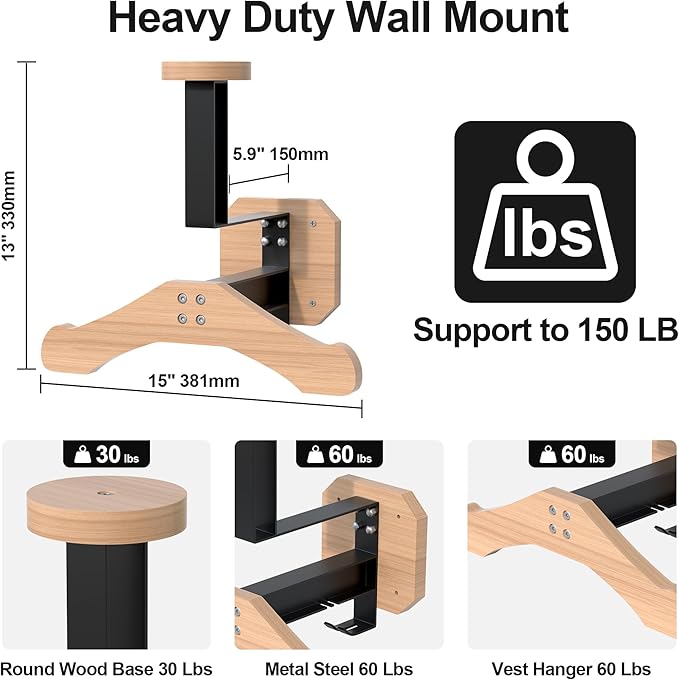JAGASOL Motorcycle Helmet Holder Wall Mount, Heavy-Duty Tactical Helmet Accessories, Versatile Wall Rack for Motorcycle and Football Gear Storage, Space-Saving Design