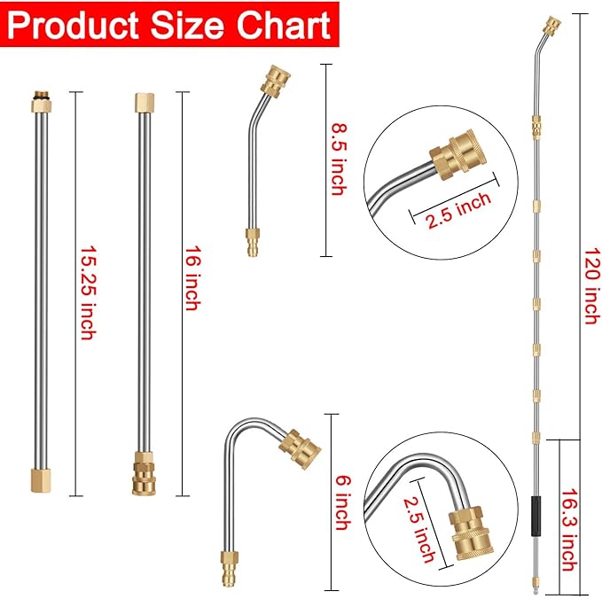 Mudder 10FT Pressure Washer Extension Wand, Pressure Washer Accessories with 7 Replacement Lance, Curved Rod (30 or 120 Degree), 6 Spray Nozzle Tips, 10 O-rings, 1/4" Quick Connector, 4000 PSI