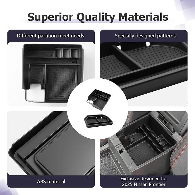 LUWU 2026 Frontier Accessories for 2025 2026 Frontier S/SV/Pro-X/Pro-4X/SL Accessories Dashboard Storage Tray, Center Console Organizer Armrest Storage Box Black 2-Pack (ONLY for 12.3-INCH Screen)