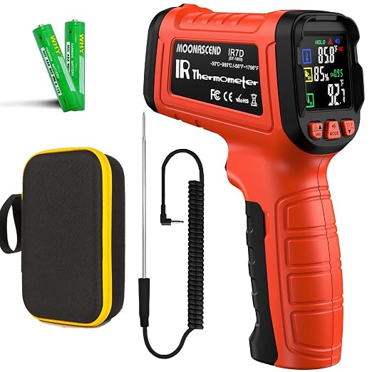 Infrared Thermometer Gun, -58°F to 1796°F, Dual-Mode 16:1 | Surface & Internal Temperature Reading，Humidity Display，Ideal for HVAC, Cooking & Home Inspection