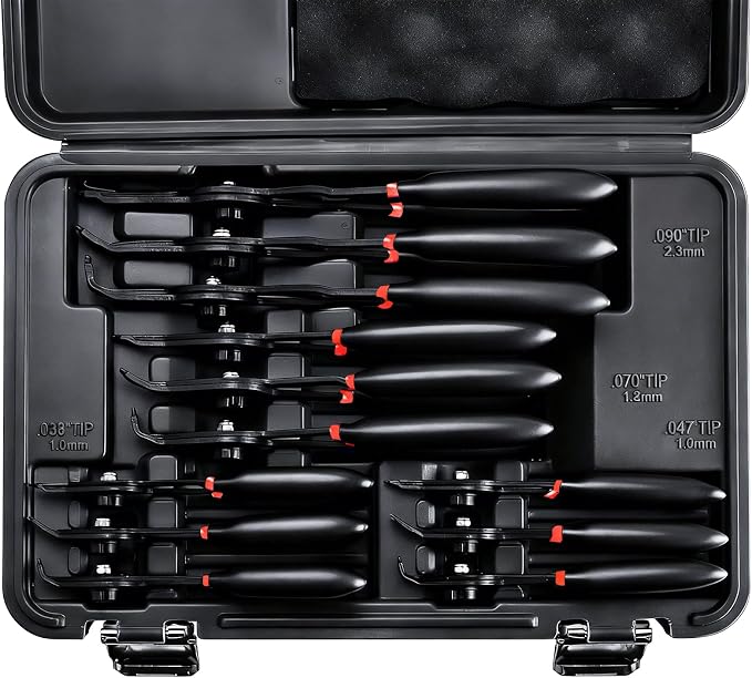 8MILELAKE 12pcs Snap Ring Plier Set, Internal & External Circlip Pliers Kit, Straight/Bent Jaw Tips for C-Clip Ring Remover