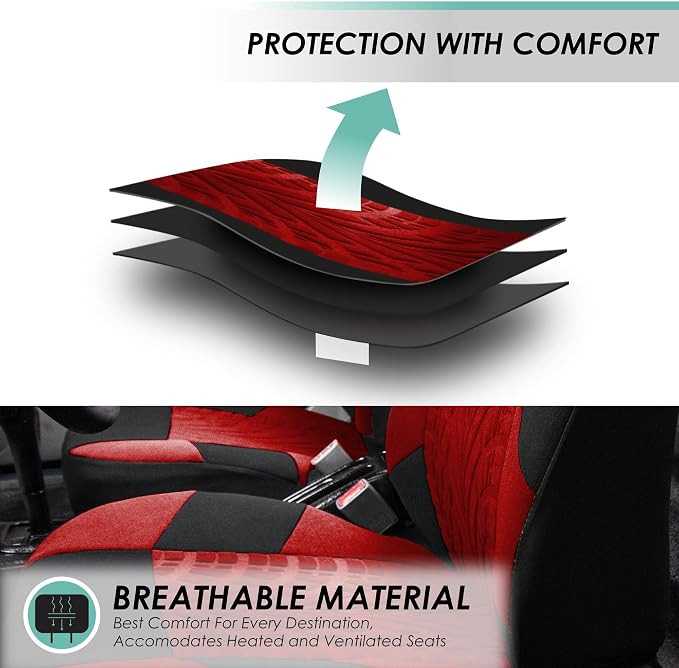 FH Group FB071115 + F11306 Travel Master Seat Covers (Red) Full Set – Universal Fit for Cars Trucks and SUVs