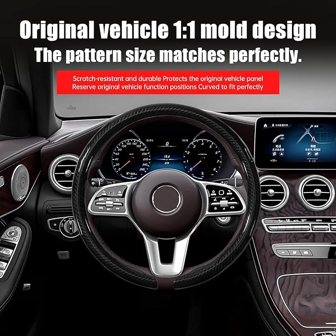 Car Steering Wheel Cover for Land Rover Defender Range Rover Sport Discovery Evoque Carbon Fiber Pattern Protective Cover Black Compatible with 15-inch Wheels Decorative Modification Accessories