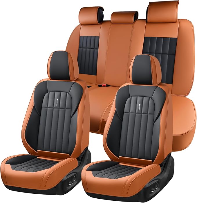 FLORICH Leather Seat Cover, Car Seat Covers Full Set, Waterproof Car Seat Protectors 5 Seats, Front and Rear Seat Covers for Cars, Automotive Seat Protector Fit for Most Cars SUV Trucks - BrownBlack