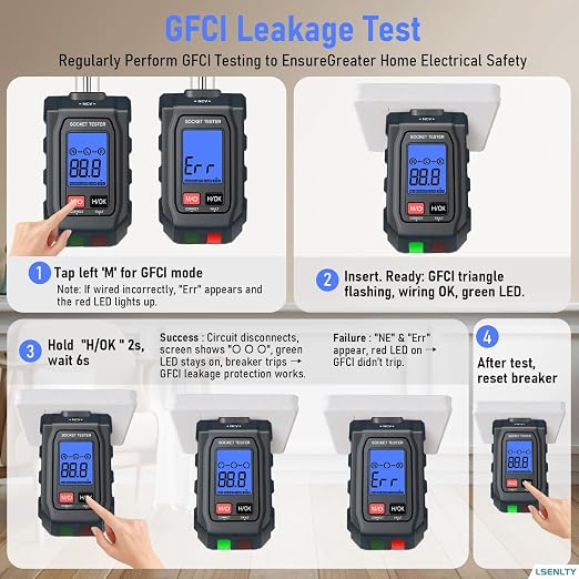 LSENLTY Circuit Breaker Finder & Electrical Tester, 2-in-1 Outlet Tester with Non-Contact Voltage, GFCI Tester, Loop Resistance & Polarity Detection, Suitable for Home DIY, Electrician, Father Gifts
