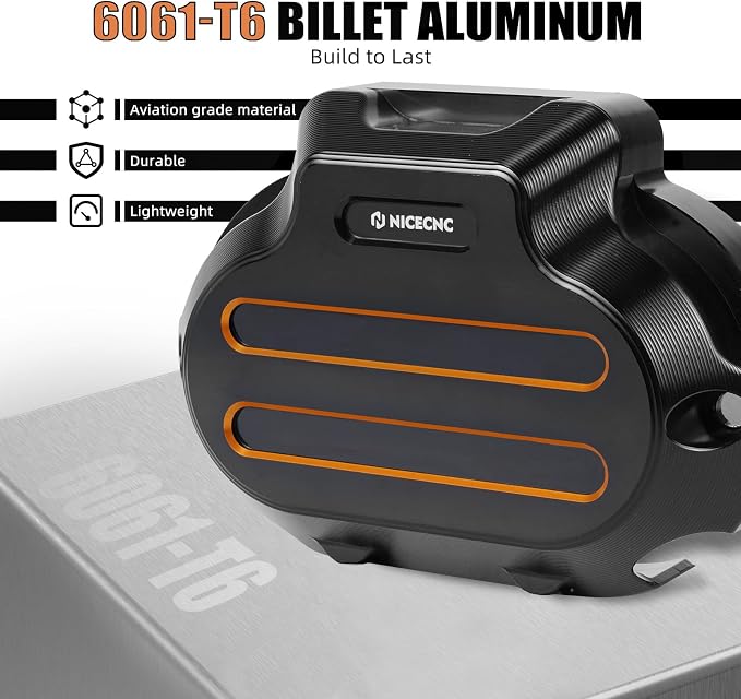 NICECNC Orange Transmission Side Cover Aluminum Compatible with Harley Electra Glide Standard FLHT 2017-2020, CVO Road Glide FLTRXSE 2017-2020, Replacement for 25800057, See Fitments