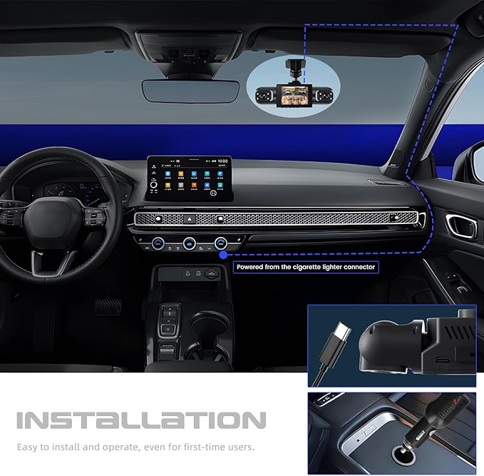 360° 4 Channel 1080P Dash Cam Front and Rear Inside Left Right, 2“ IPS Dash for Cars, Built-in Loop Recording & G-Sensor, 24/7 Recording Parking,Motion Detection,Night Vision,Reversing Help (No WiFi)