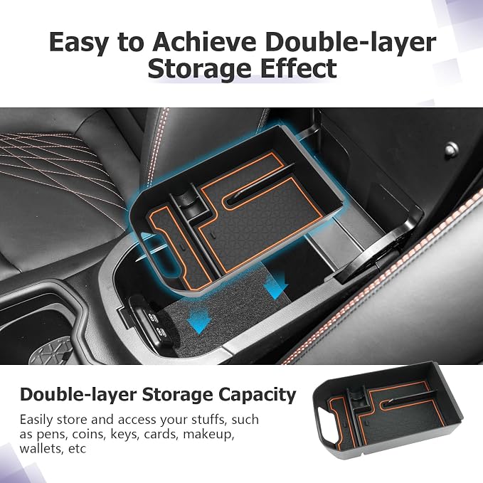 LUWU 2025 RAV 4 Center Console Organizer Compatible with 2019 2020 2021 2022 2023 2024 2025 Toyota RAV 4 Accessories Armrest Console Secondary Storage Box Insert Tray ABS Material Orange