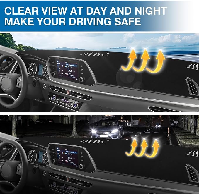 KUST Black Dash Cover for Hyundai Sonata 2020-2023 (Only fits for 8.0-inch Touch Screen Dashboard) Polyester Dashboard Cover Non-Slip Interior Accessories for Sonata Custom Fit Dash Mat No Glare