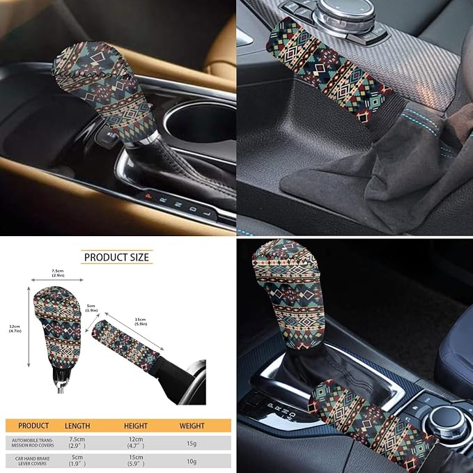 Wanyint Car Seat Cover Full Set for Women Men, with Cup Coasters Steering Wheel Protector Handbrake Gear Shift Knob Headrest Cover Auto Decor, Set of 11, Southwest Aztec Dark Blue Red