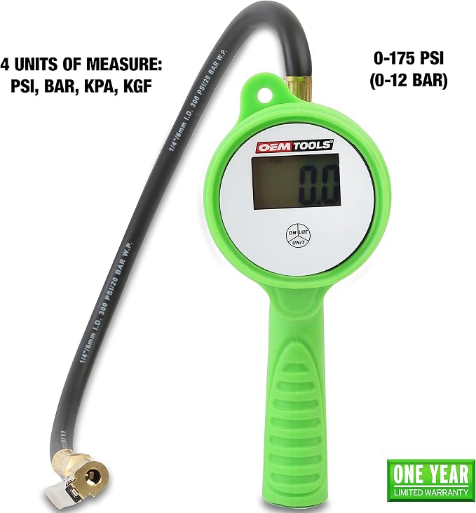 OEMTOOLS Digital Tire Inflator with Tire Pressure Gauge, Digital LCD Display, 0 to 175 PSI Air Pressure Gauge, Multitool Pen Set 2pcs Multi-Tool Pens