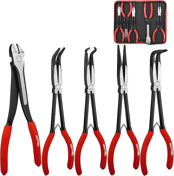 HAUTMEC 11Inch Long Reach Pliers Set Bundle with 7Inch Snap Ring Pliers Set