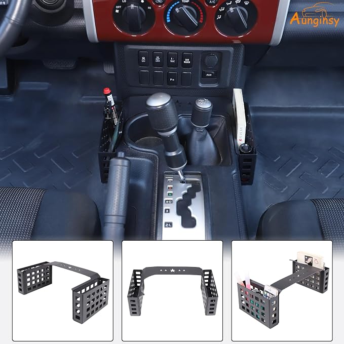 Aunginsy Aluminum Gear Shift Side Storage Basket Center Console Organizer Tray Armrest Storage Box Basket Interior Accessories for Toyota FJ Cruiser 2007-2024, Modern, Minimalist, Type E