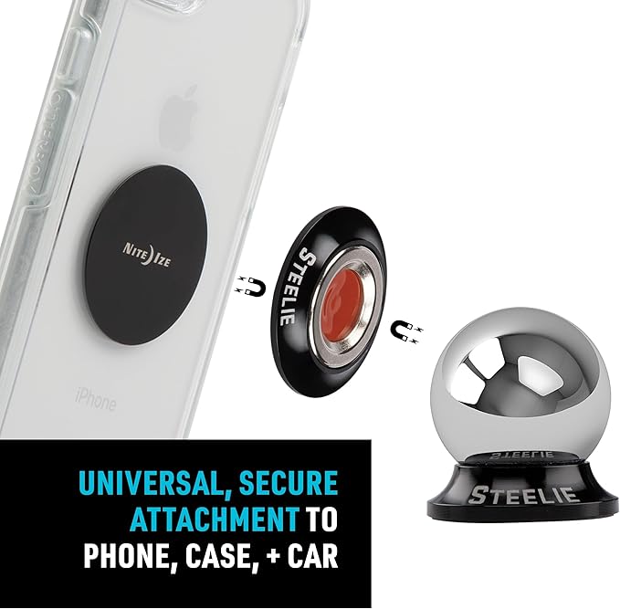 Nite Ize Steelie Orbiter Dash Kit - Metal Plate Attaches to Exterior of Charger - Dashboard System with Magnetic Socket, Dash Mount & Metal Plate - Orbiter