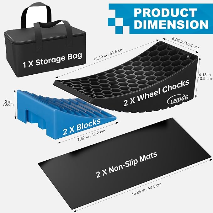 2Packs RV Leveling Blocks System Kit Camper Leveling Blocks for RVS Trailer with Carrying Bag, Anti-Slip Mats, T Bubble Level Up to 35000 LBS Blue