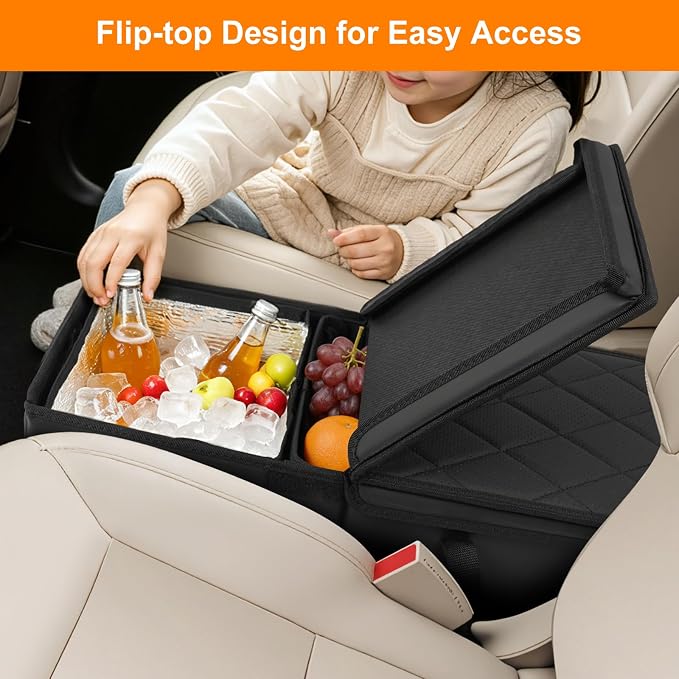 Car Seat Organizer for Kia Sorento 2026 2025 2024-2021 w/Built-In Cooler Bag, Car Second Console Organizer w/Non-Slip Strips, Foldable Backseat Organize for Dog Toys Kids Snacks Travel Storage Box