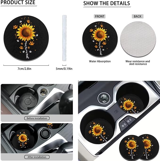 POLERO You are My Sunshine Car Seat Cover Set for Women Cute Dog Paws Print Car Accessories 11pcs Steering Wheel Cover Sets with Keychains