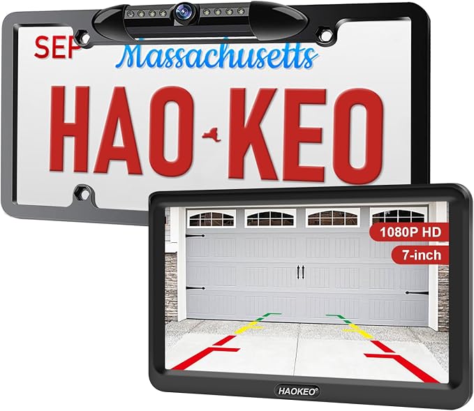 H9 License Plate Backup Camera HD Front Rear View Reverse Camera with 7 LED Night Vision 170 Degree Viewing Angle, Waterproof, for Cars