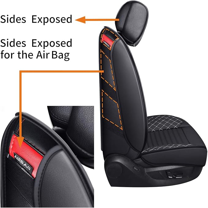 Aierxuan 2 Front Seat Covers 2009-2026 Ford F150 Truck Pickup Crew Regular Extended Cab Waterproof Leather Seat Protectors Custom Fit for 2017-2026 F250 F350 F450(2 PCS Front, Black-White)