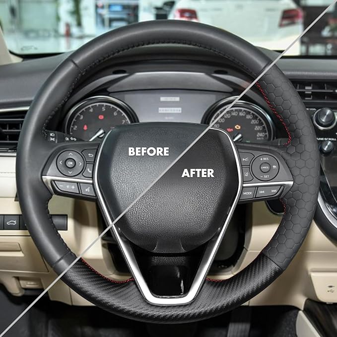 MEWANT Steering Wheel Cover for Toyota RAV4 2019-2024/Camry 2018-2024/Corolla 2020-2024/Avalon 2019-2022 Hand-Stitched Steering Wheel Wrap