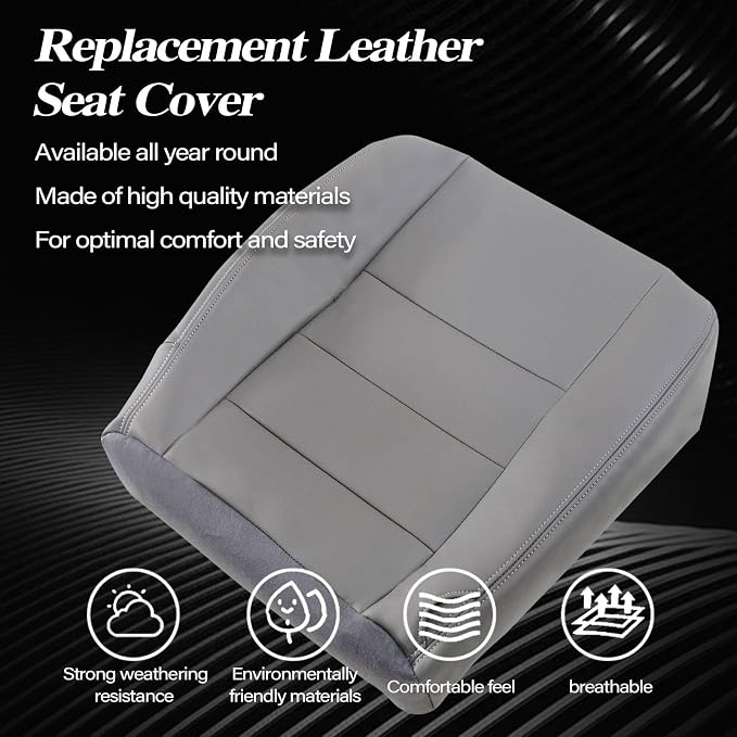 SecosAutoparts Driver & Passenger Side Bottom & Top Replacement Seat Cover Gray Compatible with Ford F250 F350 Lariat 2002 2003 2004 2005 2006 2007