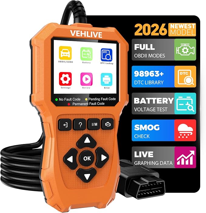 OBD2 Scanner Diagnostic Tool, Check Engine Light Car Code Reader with Reset, Battery Tester, Live Data, Freeze Frame, I/M Readiness, Car Scanner Diagnostic Tool for All OBDII Car After 1996