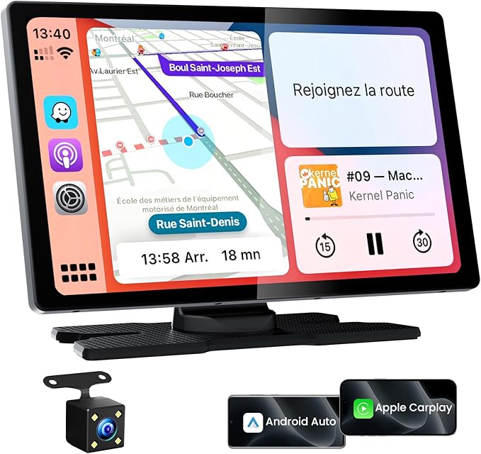 TECXERLLON 9.0" Wireless CarPlay Screen for Car, Android Auto Screen for Car with Backup Camera, Portable Touchscreen car Stereo with GPS Navigation/Mirror Link/Voice Control/Bluetooth/FM/AUX