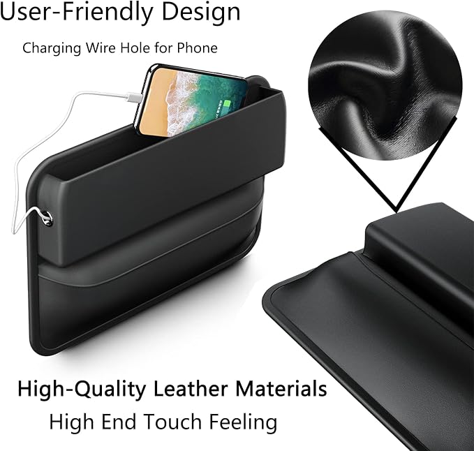 Car Seat Gap Filler Organizer,2 Packs Premium PU Leather Storage Box No Slip Pad Compatible with Phone Key Wallet Phone Sunglasses Pockets Seat Catcher Holders Console Side Organizers