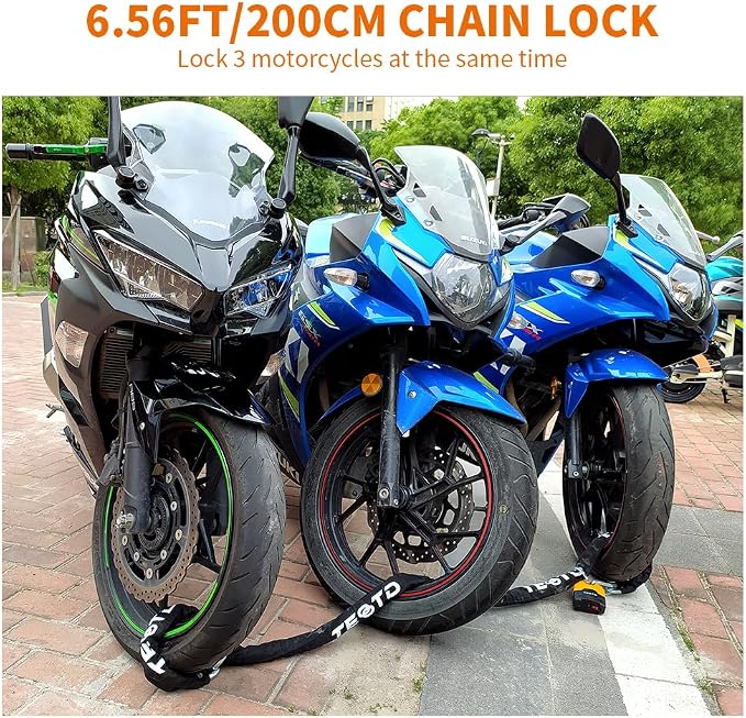 Motorcycle Chain Lock 6.6feet/200cm Long Heavy Duty Anti-Theft Security 10mm Thick Chain with Bright-Colored Lock,Durable with 4 Keys for Motorcycles,Containers(10.36lbs)