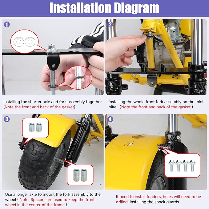 Mini Bike Front Forks Suspension Kit Imitation Carbon Fiber Replacement for Monster Mega Moto MMB80 MMB105 80cc 105cc Coleman CT100U Baja DB30 GMB100 Motovox MBX10 MBX11 Minibike Parts