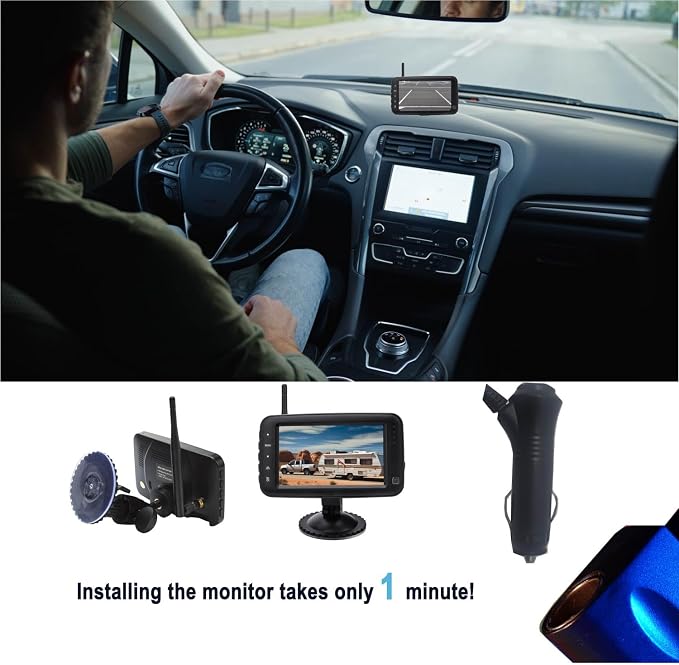 Wireless Backup Camera HD Monitor, Easy Install Stable Digital Signal No Delay Rear View Camera, Color Image Night Vision Reverse Camera for Car, Truck, Pickup, SUV, Van, Camper