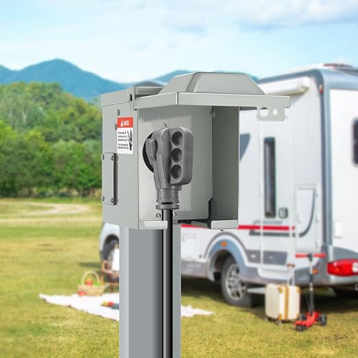 VEVOR 50 Amp RV Power Outlet Box, 125/250 Volt, Enclosed Lockable Outdoor RV Receptacle Box, NEMA 14-50R Weatherproof Electrical Panel, for RV Camper Trailer Motorhome Electric Car