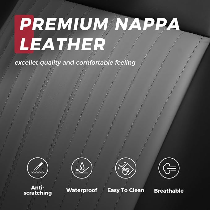 FREESOO Custom Fit for Toyota Tacoma Seat Covers, Front & Rear Fit 2005-2015 Full Coverage Waterproof Leather Automotive Seat Covers, Tacoma Seat Covers Pickup Seat Protector (5 Seats, BlackGrey)